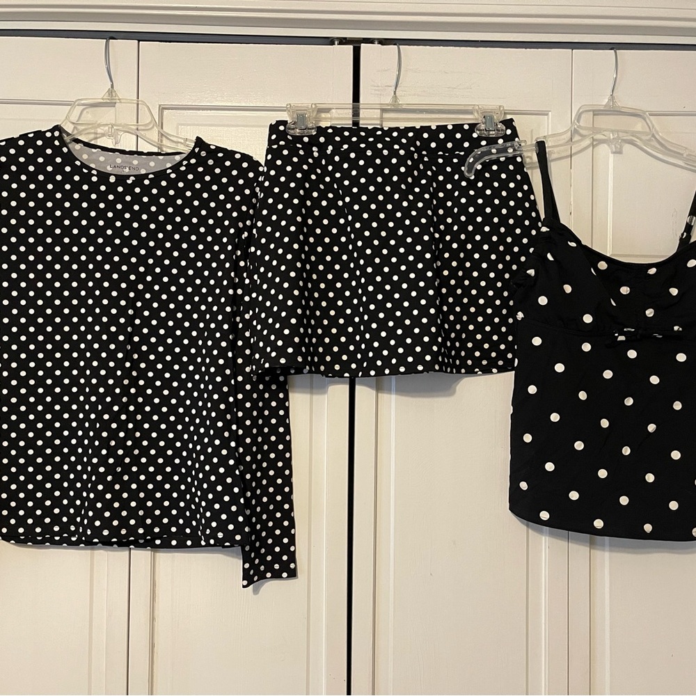 COPY - 3 piece Lands’ End Polka Dot Swim Top skirt and rash guard set- Size 4